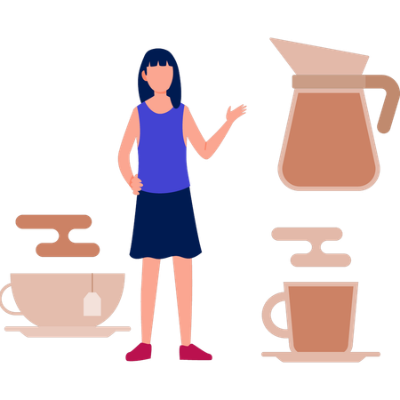 Chica preparando bebidas con cafeína  Ilustración