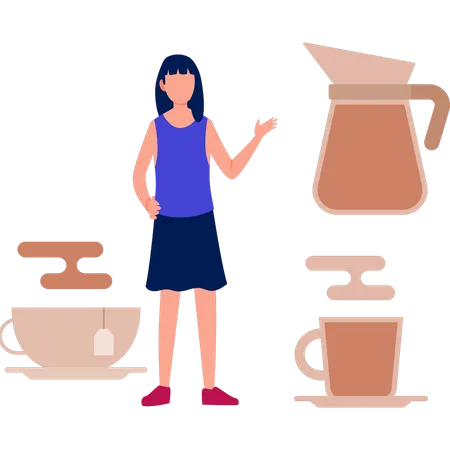 Chica preparando bebidas con cafeína  Ilustración