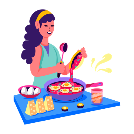 Chica preparando el desayuno  Ilustración