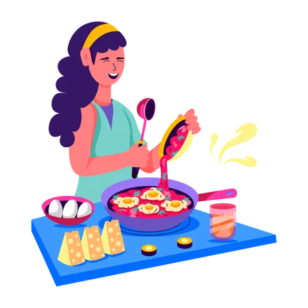 Chica preparando el desayuno  Ilustración