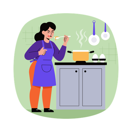 Chica probando comida picante  Ilustración