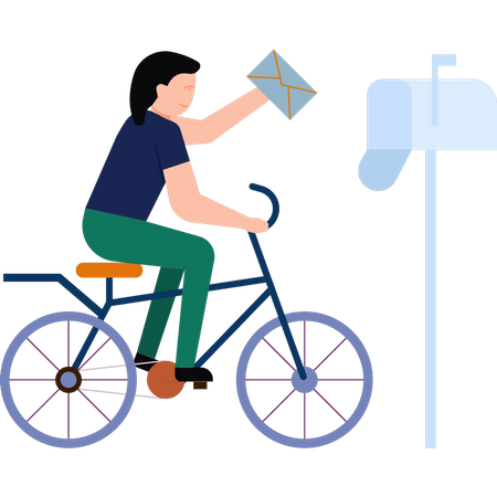 Chica publicando carta en bicicleta  Ilustración