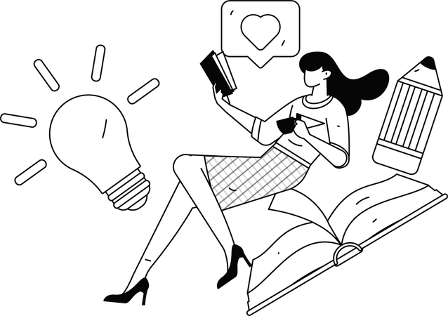 Chica teniendo una idea de lectura mientras lee un libro  Ilustración