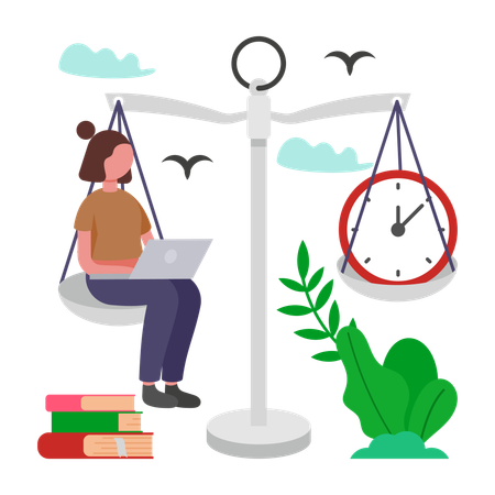 Chica trabajando en equilibrar la carga de trabajo de manera efectiva  Ilustración