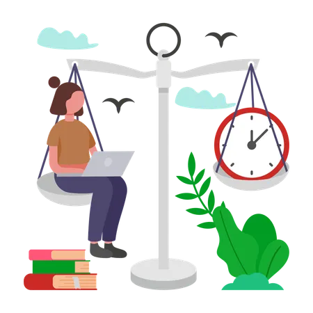 Chica trabajando en equilibrar la carga de trabajo de manera efectiva  Ilustración