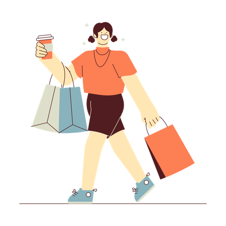 Chica viniendo de compras  Ilustración