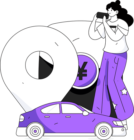 Chica rastreando la ubicación del coche en el móvil  Ilustración