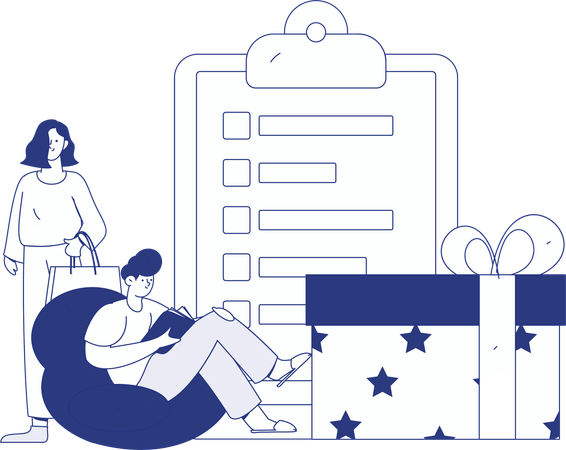 Chica realizando una encuesta sobre la participación del cliente  Ilustración