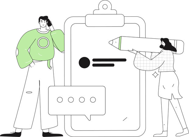 Chica realizando una encuesta sobre el comportamiento del cliente  Ilustración