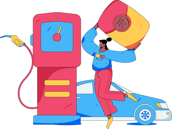 Chica recargando gasolina  Ilustración