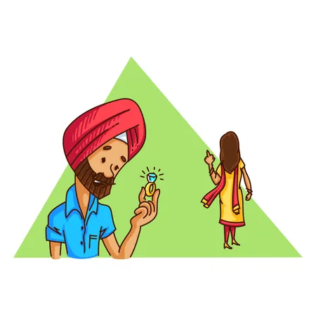 Chica rechazando la propuesta de compromiso del hombre punjabi.  Ilustración