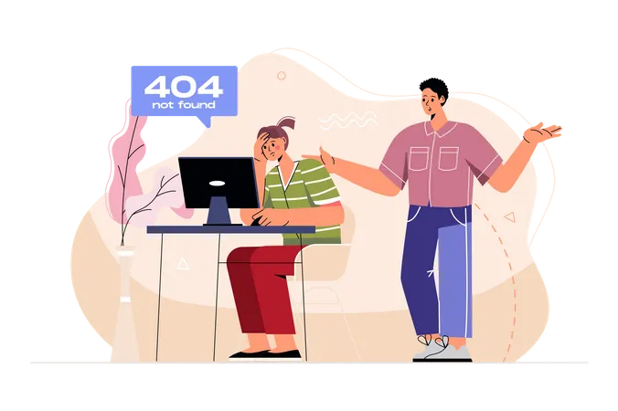 Chica recibiendo error 404  Ilustración
