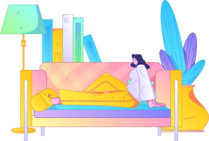 Chica relajándose en el sofá en casa  Ilustración