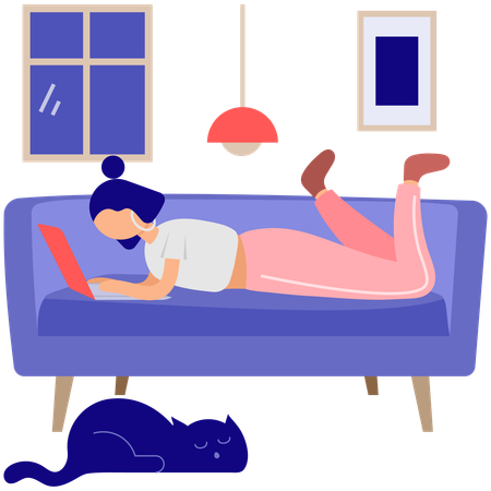 Chica relajándose en casa en el sofá  Ilustración