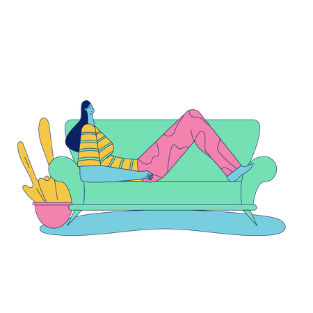 Niña relajándose en el sofá  Ilustración