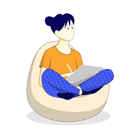 Chica relajándose en una bolsa de frijoles  Ilustración