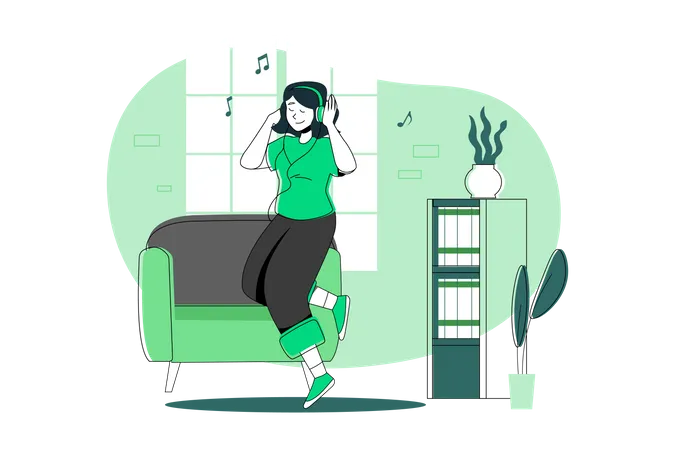 Chica relajándose y escuchando música  Ilustración