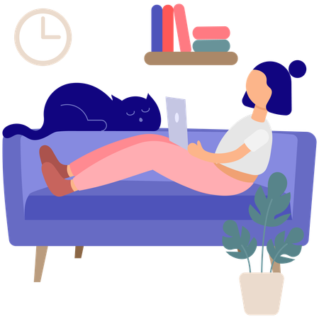 Chica relajándose y trabajando desde casa  Ilustración