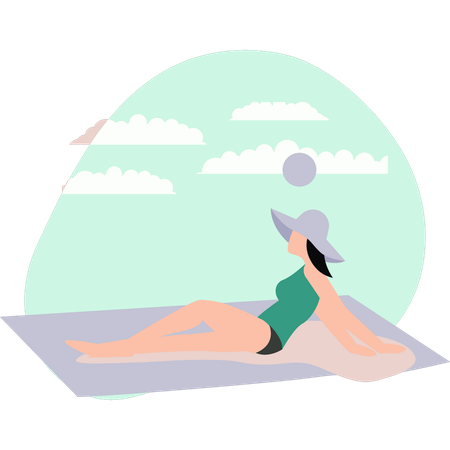 Chica relajándose en la playa  Ilustración