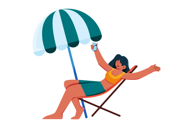 Chica relajándose en la playa  Ilustración