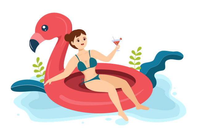 Chica relajándose en el anillo de natación  Ilustración