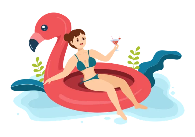 Chica relajándose en el anillo de natación  Ilustración