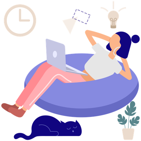 Chica relajante trabajando desde casa  Ilustración