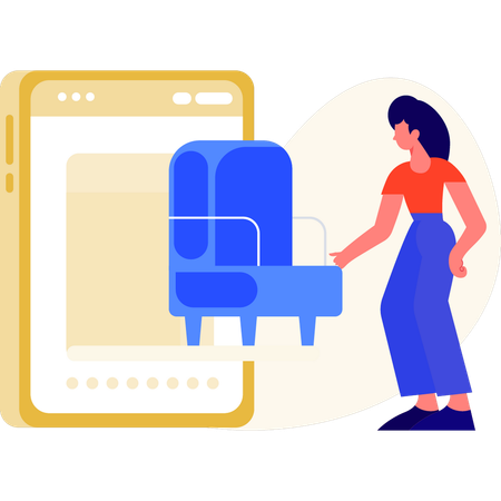 Chica reservando asiento de tren online  Ilustración