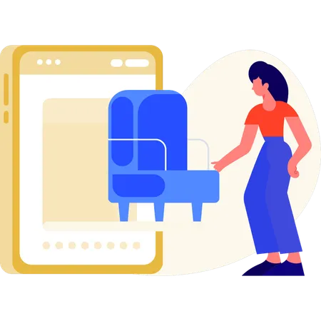 Chica reservando asiento de tren online  Ilustración