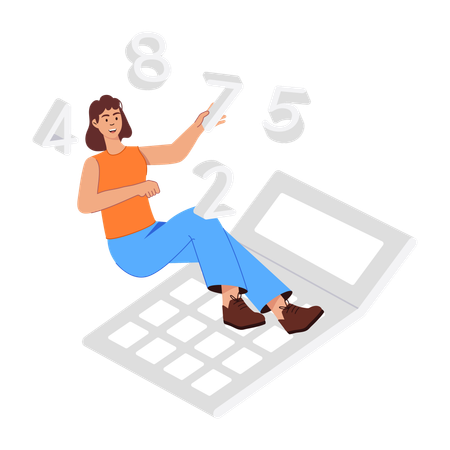 Niña resolviendo cálculos matemáticos  Ilustración