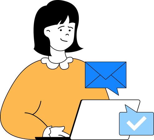 Chica revisando el correo  Ilustración