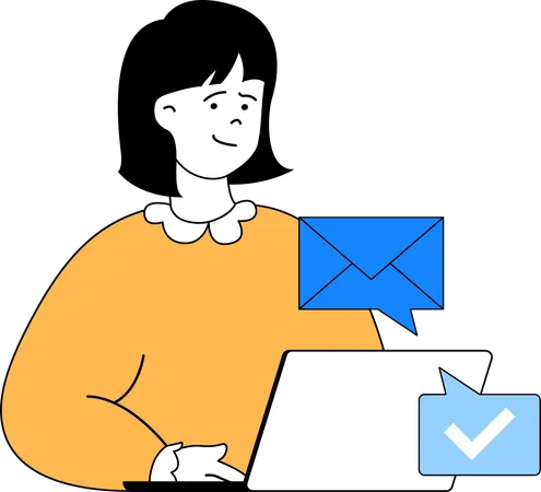 Chica revisando el correo  Ilustración