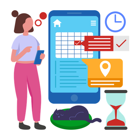 Chica revisando y gestionando horarios  Ilustración