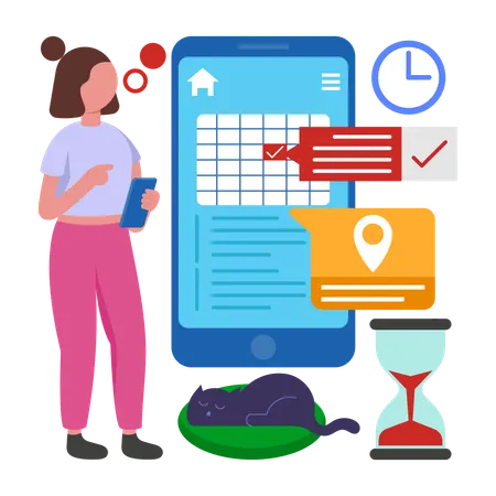 Chica revisando y gestionando horarios  Ilustración
