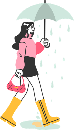 Chica saliendo bajo la lluvia  Ilustración