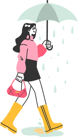 Chica saliendo bajo la lluvia  Ilustración