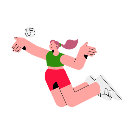 Chica saltando mientras rompe voleibol  Ilustración