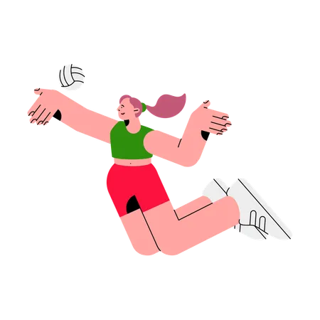 Chica saltando mientras rompe voleibol  Ilustración