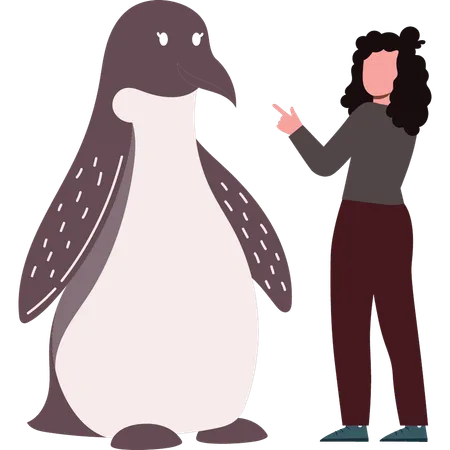 La chica se divierte con el pingüino.  Ilustración