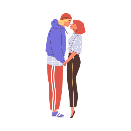 Chica se puso de puntillas para besarse mientras pasan tiempo juntas  Ilustración