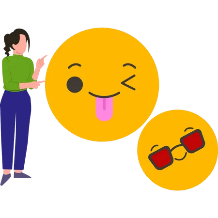 Chica señalando emojis  Ilustración