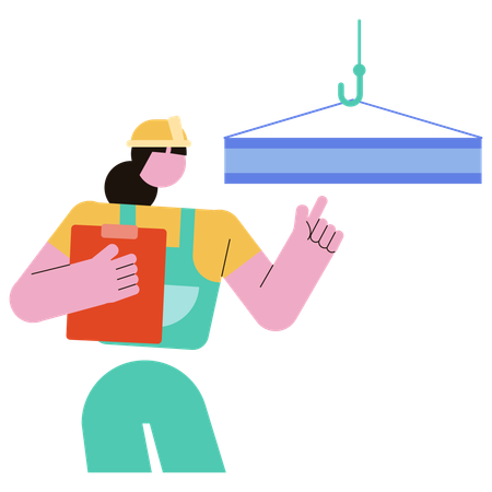 Chica señalando grúa de elevación  Illustration