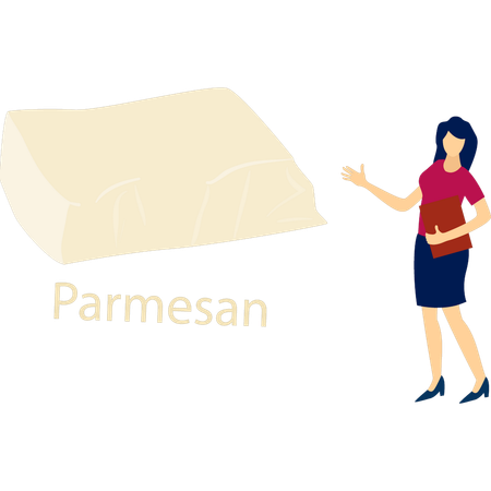 Niña señalando queso parmesano  Ilustración