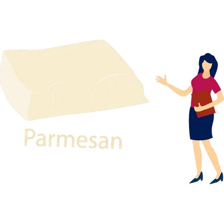 Niña señalando queso parmesano  Ilustración