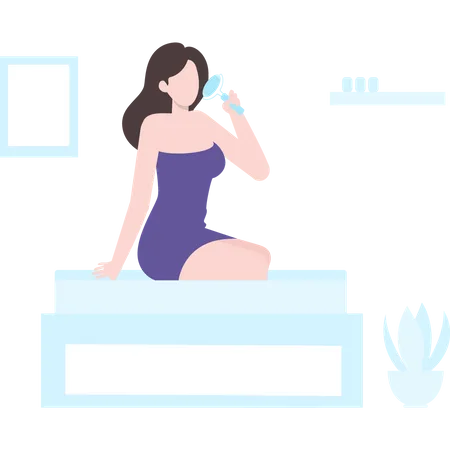 Chica sentada en la cama del spa esperando un masaje  Ilustración