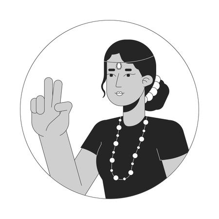 Chica del signo de la paz con joyas de cabeza india  Ilustración