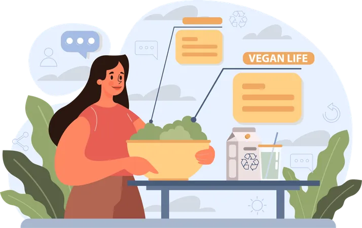 Chica que sigue la vida vegana  Ilustración