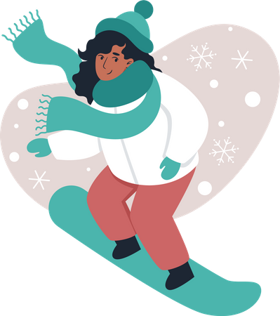 Chica snowboard en invierno  Ilustración