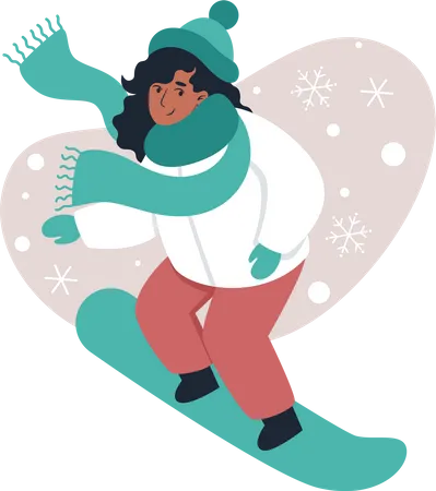 Chica snowboard en invierno  Ilustración