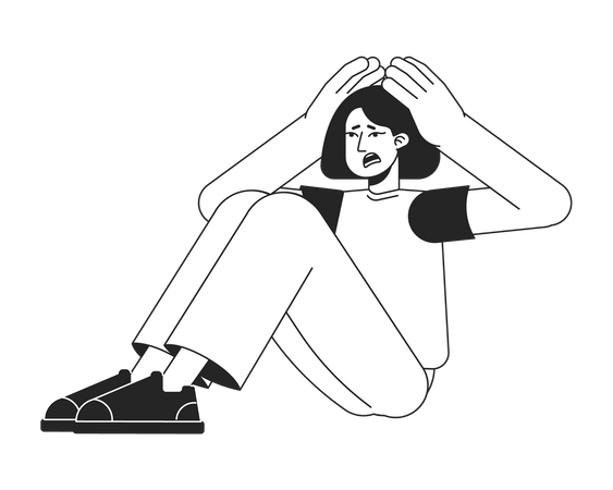 Chica sorprendida sentada sola  Ilustración
